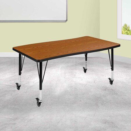 Flash Furniture Rectangle 28 W, 47.5 L, 25 H, Chrome, Laminate, Particleboard, Steel, Wood Grain XU-A3048-CON-OAK-T-P-CAS-GG